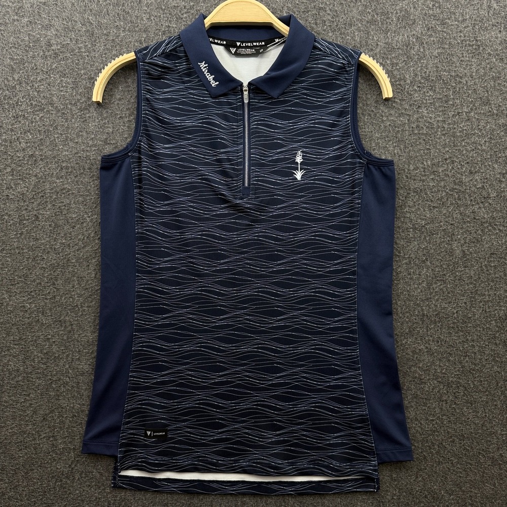 Levelwear Polo Top Womens Small Blue Stripe Mirabel Golf 1/4 Zip‎ Sleeveless